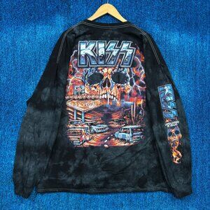 Kiss Army in Vegas Heavy Metal Band Graphic  Tie Dye Graphic Long Sleeve Shirt S